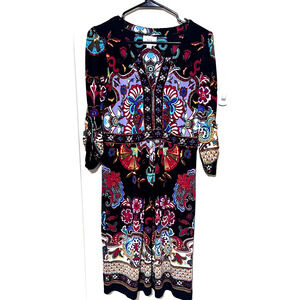 Eci New York Bohemian Dress Knee Length Sz 6 Multicolor V-Neck Beaded boho